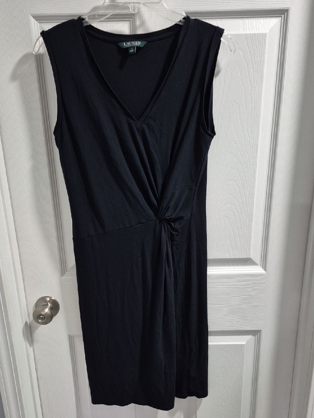 Lauren Ralph Lauren Black Sleeveless V-Neck Twist-Knot Midi Dress